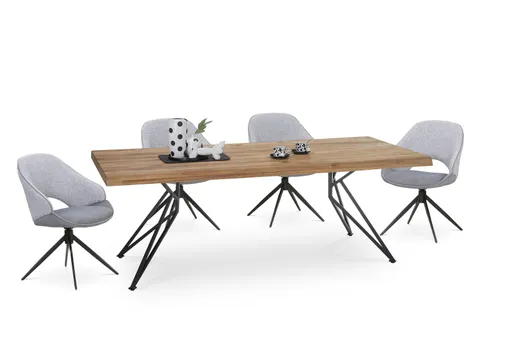 Esstisch - LB ca. 240x100 cm, Wildeiche massiv geölt, Baumkante, Schwarz