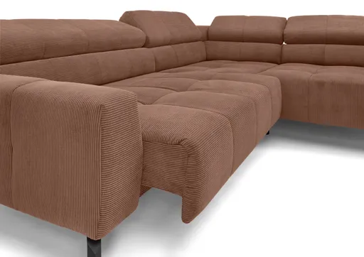 Ecksofa COLLEEN - Ecke links und 2-Sitzer, Sitzvorzug motorisch, Feincord, Rost