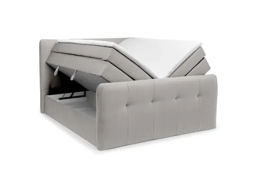 Boxspringbett HOLLIE- Liegefläche ca. 180x200 cm, Stoff, Beige, inkl. Topper