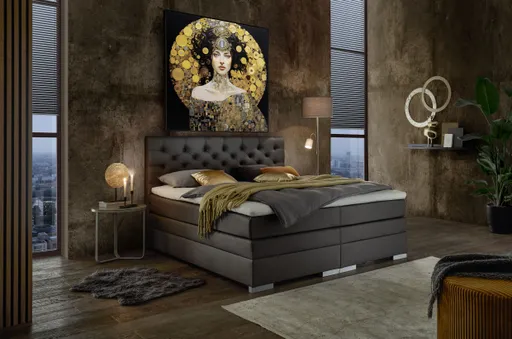 Boxspringbett SANDRIN E- Liegefläche ca. 180x200 cm, Stoff, Dunkelgrau