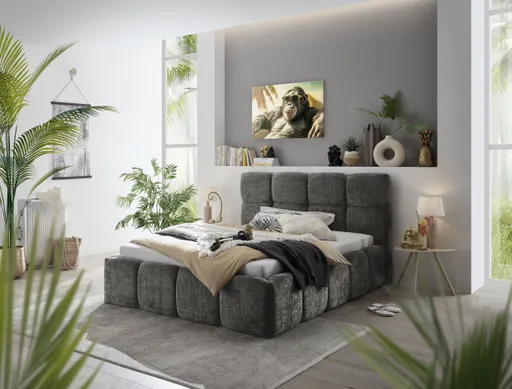 Bettgestell SANDRIN R- Liegefläche ca. 140x200 cm, Stoff, Grau, inkl Latterost und Stauraum