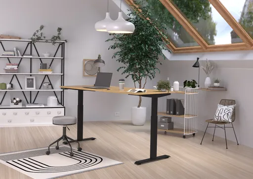 Schreibtisch GELI - höhenverstellbar, LB ca. 180x80 cm, Eiche Nachbildung, Schwarz