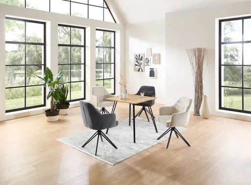 Esstisch - LB ca. 80x80 cm, Eiche Optik, Schweizer Kante, Schwarz