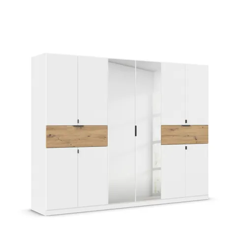Drehtürenschrank- B ca. 271 cm, Weiß, Eiche Dekor, Spiegel