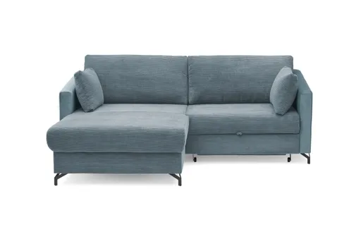 Ecksofa - 1,5-Sitzer, Ecke rechts inkl. Schlaffunktion und Bettkasten, Stoff, Hellblau