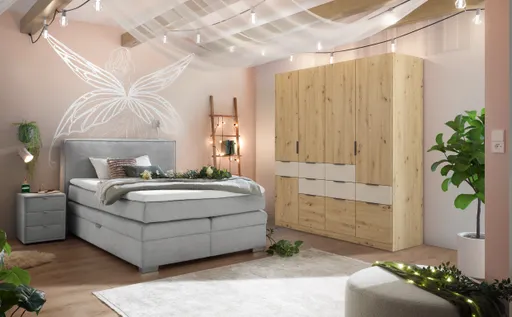 Boxspringbett- Liegefläche ca. 140x200 cm, Stoff, Silberfarben