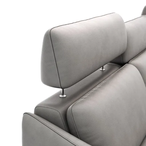 Ecksofa Justus - 3-Sitzer mit Longchair rechts, inkl. Relaxfunktion/Kopfstütze verstellbar (motorisch), Leder, Eisengrau 
