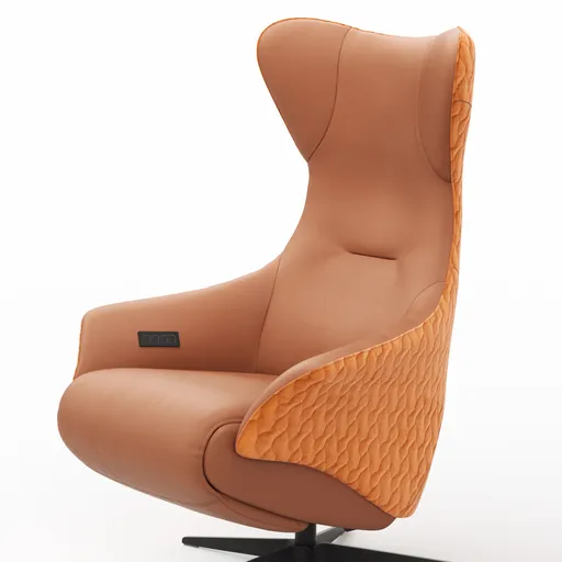 Relaxseessel Follina - Relaxfunktion (motorisch), Leder, Stoff, Cognac