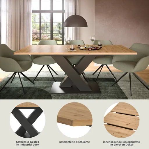 Esstisch - ausziehbar, LB ca. 150x90 cm, Artisan Eiche Nachbildung, Grau