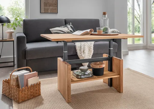 Couchtisch - höhenverstellbar, LB ca. 105x65 cm, Eiche massiv