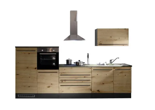 Küchenblock- Inkl. E-Geräte, B ca. 320 cm, Anthrazit, Eiche Dekor