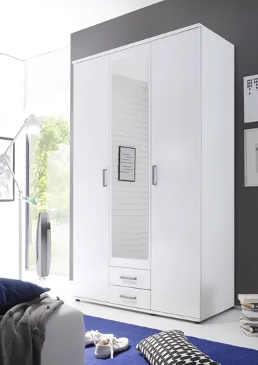 Drehtürenschrank- B ca. 120 cm, Weiß, Spiegel