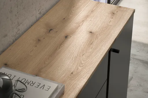 Lowboard - B ca. 180 cm, Anthrazit, Evoke Eiche Nachbildung