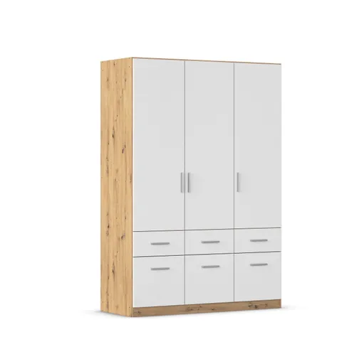 Drehtürenschrank REXY MATT- B 136 cm, Eiche Dekor, Weiß