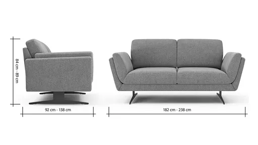 Sofa Tova - 2-Sitzer inkl. Rücken- und Armlehnfunktion, Kufe, Stoff, Kurkuma