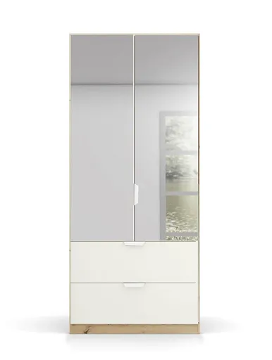 Drehtürenschrank ROMAN SPIN- B ca. 91 cm, Eiche Dekor, Weiß, Spiegel