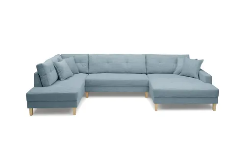 Wohnlandschaft - Ecke links, 2-Sitzer, Longchair rechts, Stoff, Petrol