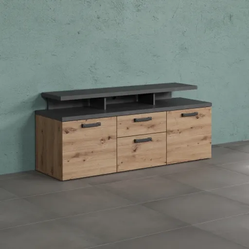 TV-Lowboard - B ca. 151 cm, Matera Nachbildung, Artisan Eiche Nachbildung