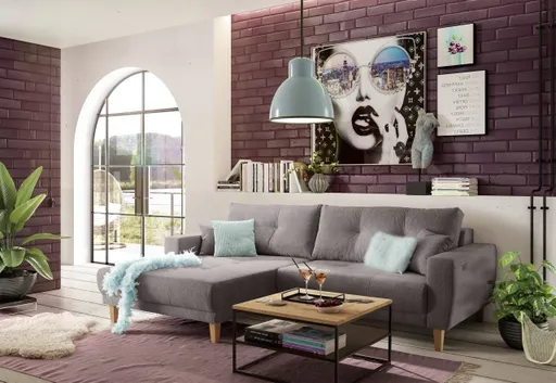 Ecksofa - Ecke links, 3-Sitzer inkl. elektrische Sitztiefenverstellung, Stoff, Mocca