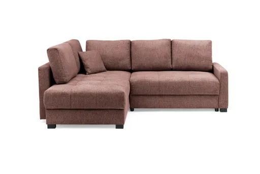 Ecksofa EDWIN - 2-Sitzer, Ecke rechts inkl. Schlaffunktion und Bettkasten, Stoff, Koralle