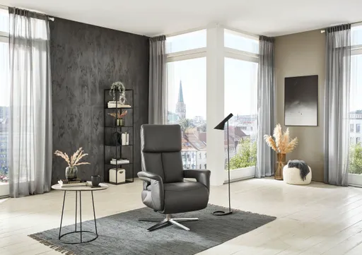 Sessel - Größe M, Relaxfunktion, Leder, Anthrazit