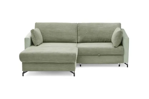 Ecksofa - 1,5-Sitzer, Ecke rechts inkl. Schlaffunktion und Bettkasten, Stoff, Grün