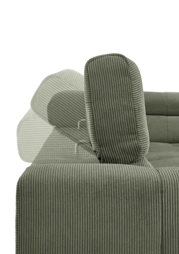 Ecksofa COLLEEN - 2-Sitzer mit Ecke rechts, Kopfteil verstellbar, Feincord, Olive