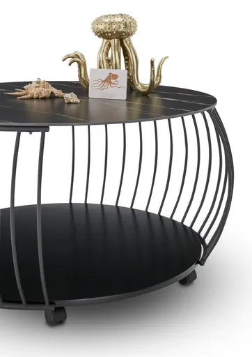 Couchtisch - Ø/H ca. 80x46 cm, Stein dunkel, Schwarz