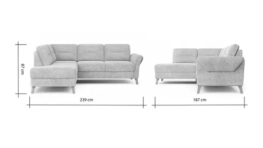 Ecksofa Almyra - Ottomane links mit 2,5-Sitzer, Stoff, Silbergrau