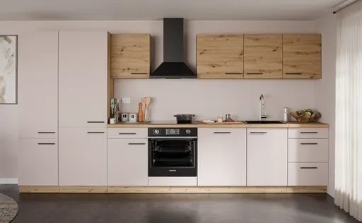 Küchenblock- ohne E-Geräte, B ca. 280 cm, Eiche Dekor, Kaschmir, Matt