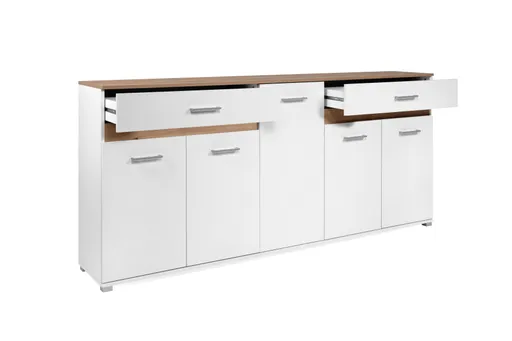 Sideboard- Weiß, Eiche Dekor