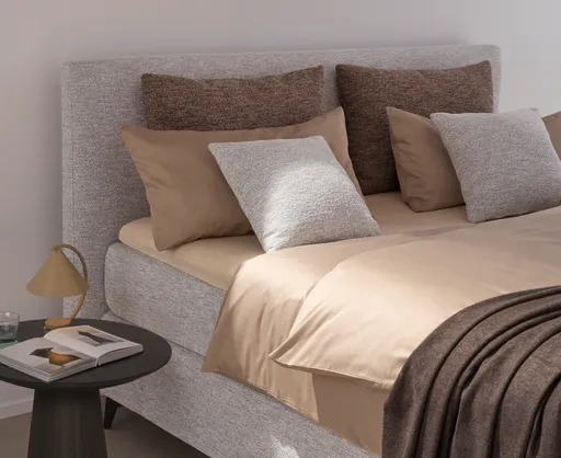 Boxspringbett Delia - Liegefläche ca. 180x200 cm, Stoff, Ecru