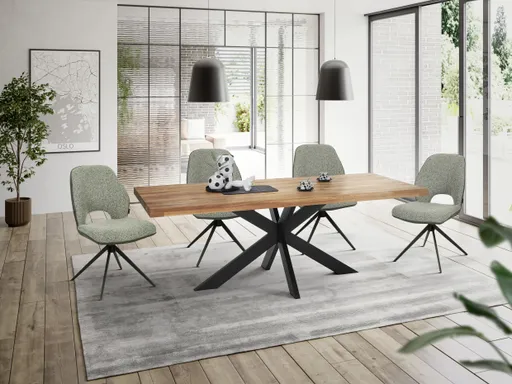 Esstisch - LB ca. 200x100 cm, Wildeiche massiv geölt, Baumkante, Schwarz