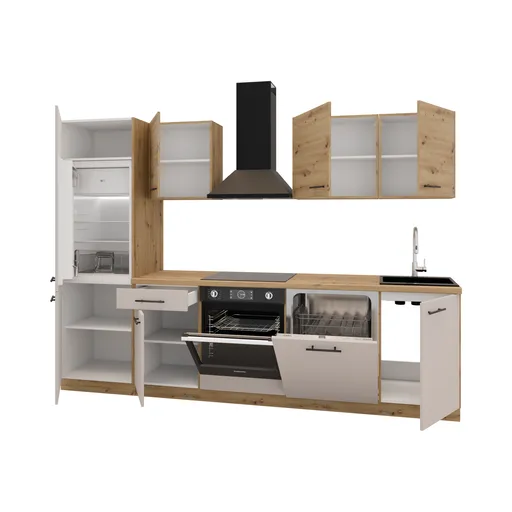 Küchenblock- ohne E-Geräte, B ca. 280 cm, Eiche Dekor, Kaschmir, Matt