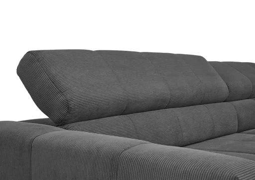 Ecksofa COLLEEN - 2-Sitzer mit Ecke rechts, Kopfteil verstellbar, Feincord, Anthrazit