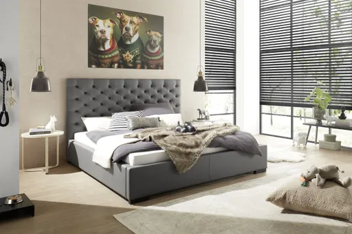 Bettgestell SANDRIN E- Liegefläche ca. 180x200 cm, Stoff, Dunkelgrau
