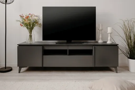 TV-Lowboard - B ca. 177 cm, Schiefer Nachbildung, Anthrazit