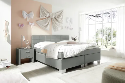 Boxspringbett HAIKOS- Liegefläche ca. 180x200 cm, Stoff, Grau, inkl. Topper