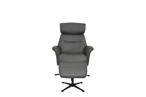 TV-Sessel MIO mit Hocker - drehbar, Kopfteilverstellung, Leder, Dunkelgrau
