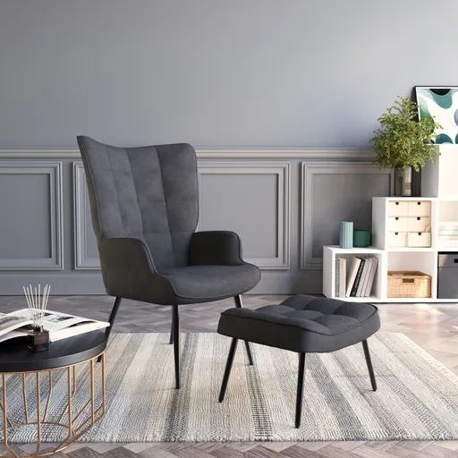 Sessel mit Hocker - Stoff, Anthrazit