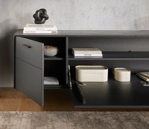 Lowboard Estana - Eiche massiv, Anthrazit 