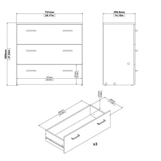 Kommode - B ca. 74 cm, Eiche Struktur Nachbildung