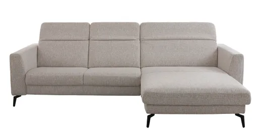 Ecksofa Rafaela 2.0 - 2,5-Sitzer mit Longchair rechts inkl. Sitzvorzug, Kopteilverstellung motorisch und Relaxfunktion motorisch im Longchair, Stoff, Champagner