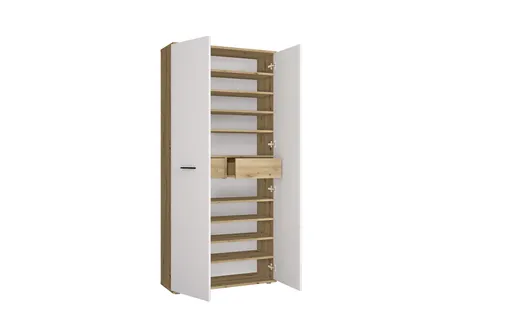 Schuhschrank - B ca. 90 cm, Artisan Eiche Nachbildung, Weiß