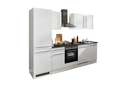 Küchenblock- Inkl. E-Geräte, B ca. 280cm, Weiß, Weiß Hochglanz