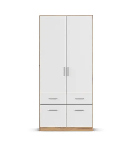 Drehtürenschrank REXY MATT- B 91 cm, Eiche Dekor, Weiß
