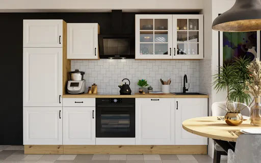 Küchenblock- ohne E-Geräte, B ca. 280 cm, Eiche Dekor, Weiß, Matt