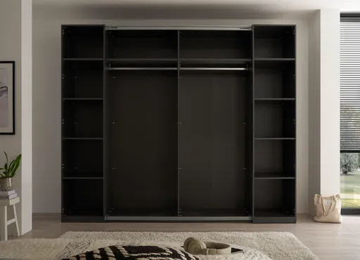 Schwebe- Drehtürenschrank - B. ca. 267 cm, Grauglas, Graphit
