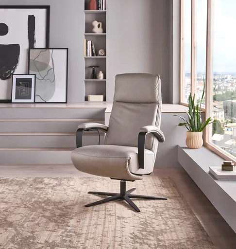 Relaxsessel Avela Relax - Größe L, Kopf-/ Fußteil und Rückenlehne verstellbar, Leder, Steingrau