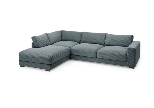 Ecksofa - Ecke links mit 3-Sitzer, Cord, Azur